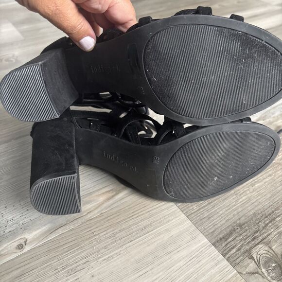Indigo Rd Gladiator Lace Up Back Zip Black 4" Suede Heels Shoes size 8 - Picture 5 of 8